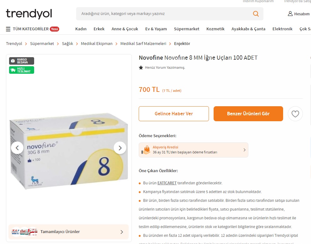 Saxenda fiyat Trendyol